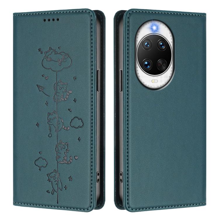 For Huawei nova 14 Ultra 5G Cute Cats Embossed Magnetic RFID Vegan Leather Phone Case