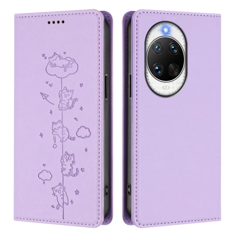 For Huawei nova 14 Ultra 5G Cute Cats Embossed Magnetic RFID Vegan Leather Phone Case