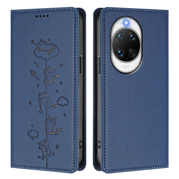 For Huawei nova 14 Ultra 5G Cute Cats Embossed Magnetic RFID Vegan Leather Phone Case