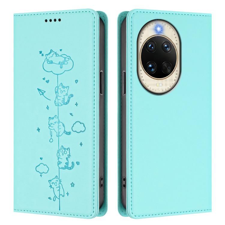 For Huawei nova 14 5G Cute Cats Embossed Magnetic RFID Vegan Leather Phone Case