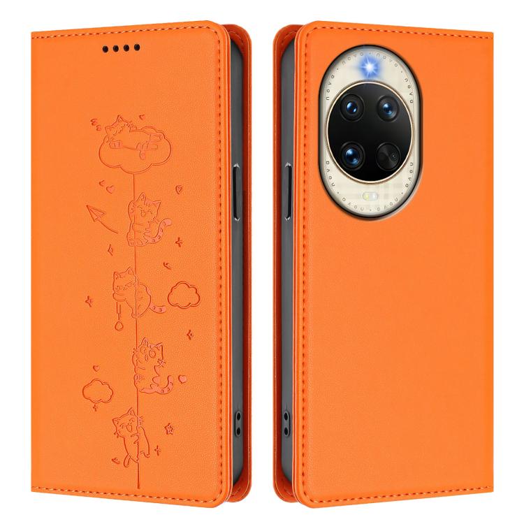 For Huawei nova 14 5G Cute Cats Embossed Magnetic RFID Vegan Leather Phone Case