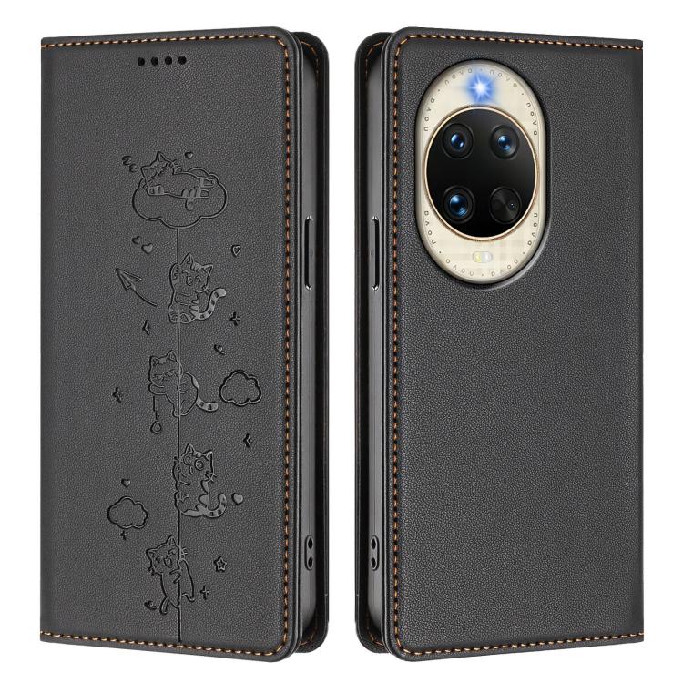 For Huawei nova 14 5G Cute Cats Embossed Magnetic RFID Vegan Leather Phone Case