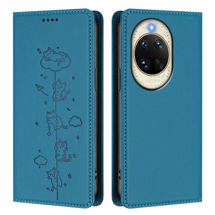 For Huawei nova 14 5G Cute Cats Embossed Magnetic RFID Vegan Leather Phone Case