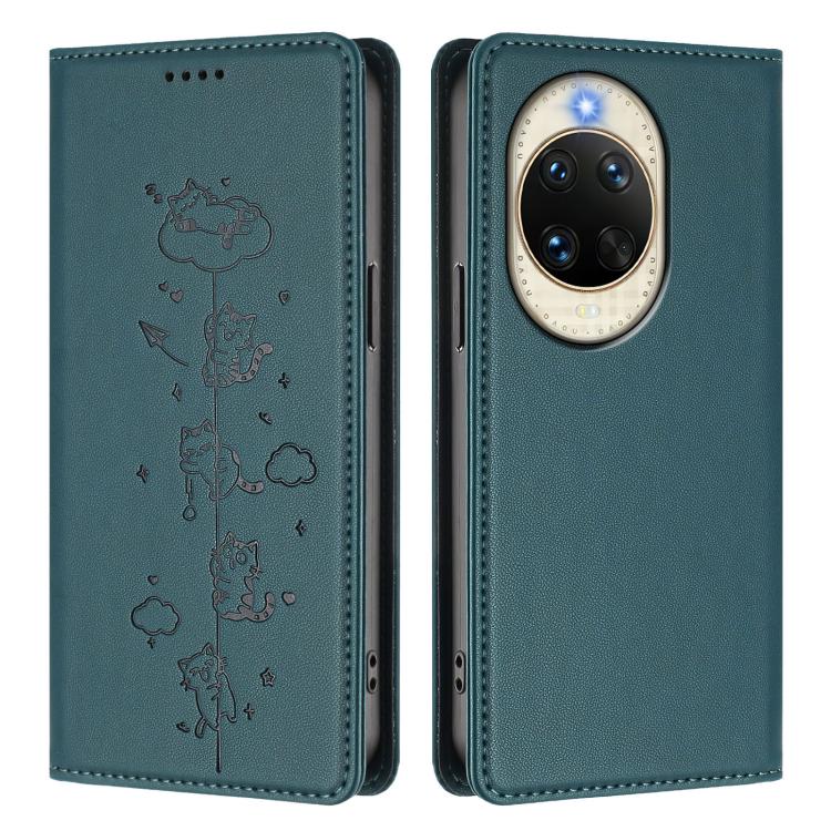 For Huawei nova 14 5G Cute Cats Embossed Magnetic RFID Vegan Leather Phone Case