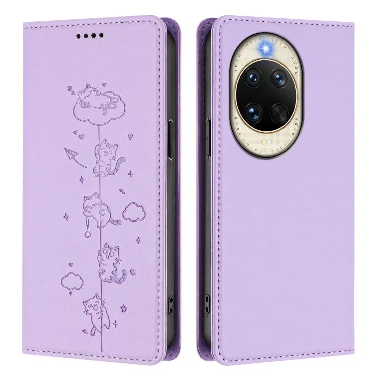 For Huawei nova 14 5G Cute Cats Embossed Magnetic RFID Vegan Leather Phone Case