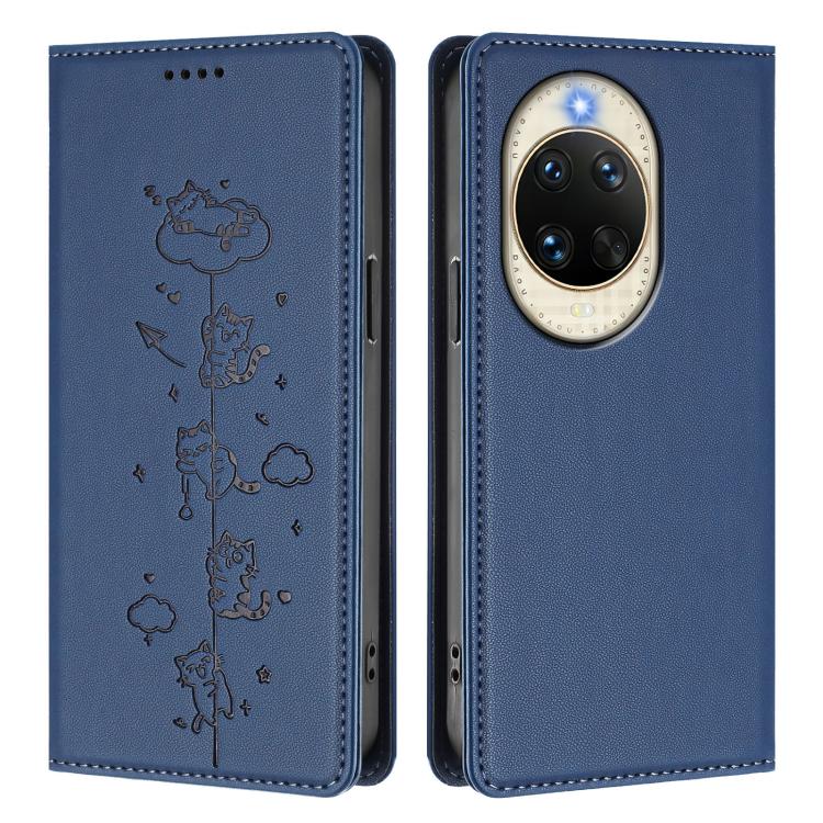 For Huawei nova 14 5G Cute Cats Embossed Magnetic RFID Vegan Leather Phone Case