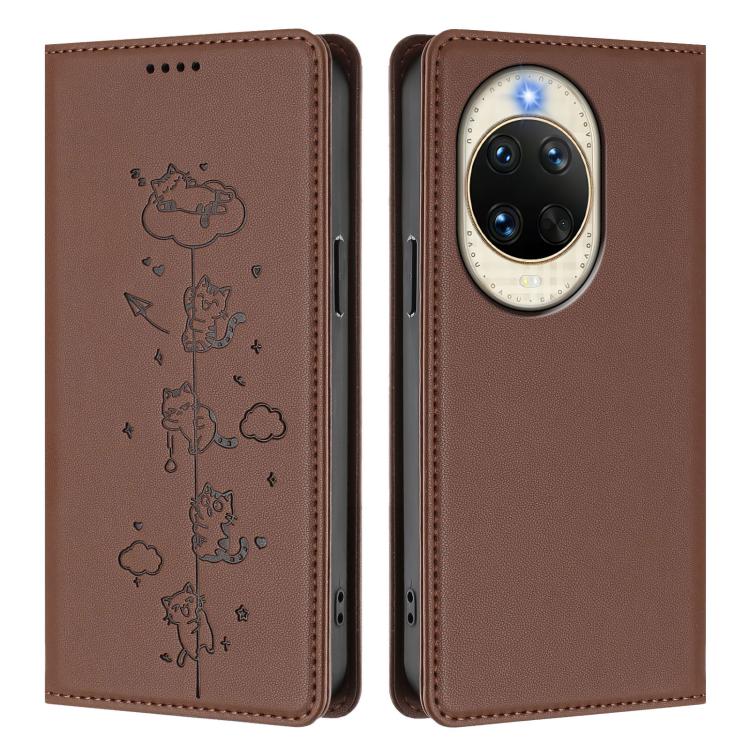 For Huawei nova 14 5G Cute Cats Embossed Magnetic RFID Vegan Leather Phone Case
