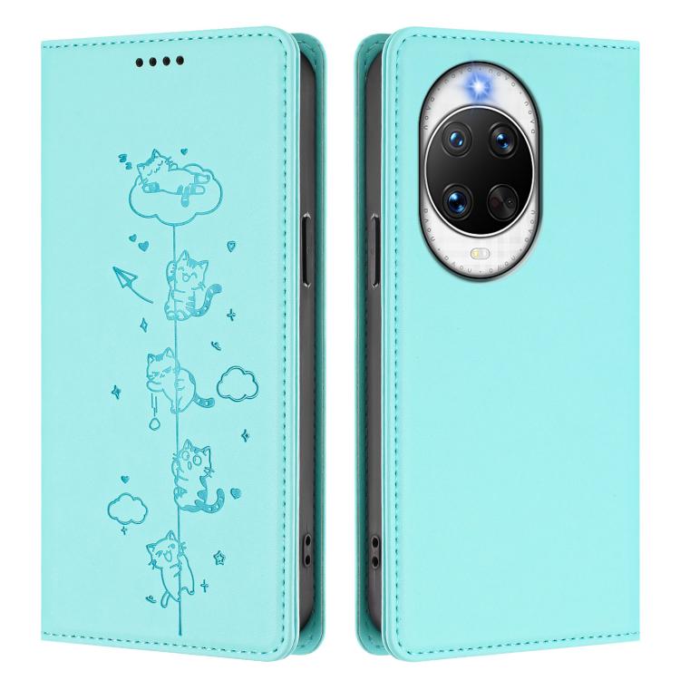 For Huawei nova 14 Pro 5G Cute Cats Embossed Magnetic RFID Vegan Leather Phone Case