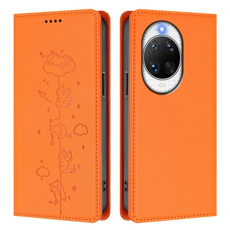 For Huawei nova 14 Pro 5G Cute Cats Embossed Magnetic RFID Vegan Leather Phone Case