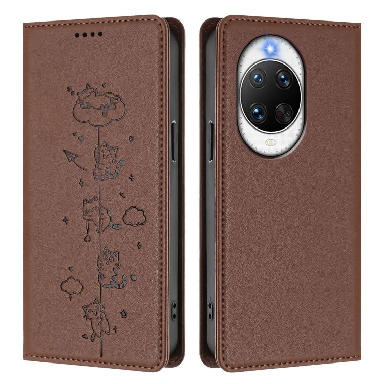 For Huawei nova 14 Pro 5G Cute Cats Embossed Magnetic RFID Vegan Leather Phone Case