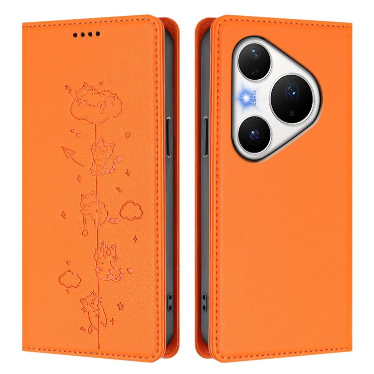 For Huawei Pura 80 Pro / 80 Pro+ Cute Cats Embossed Magnetic RFID Vegan Leather Phone Case