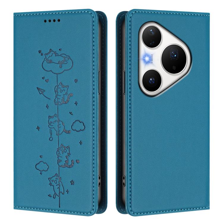 For Huawei Pura 80 Pro / 80 Pro+ Cute Cats Embossed Magnetic RFID Vegan Leather Phone Case