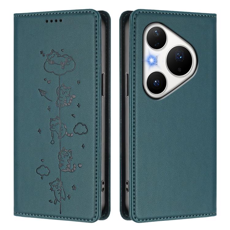 For Huawei Pura 80 Pro / 80 Pro+ Cute Cats Embossed Magnetic RFID Vegan Leather Phone Case