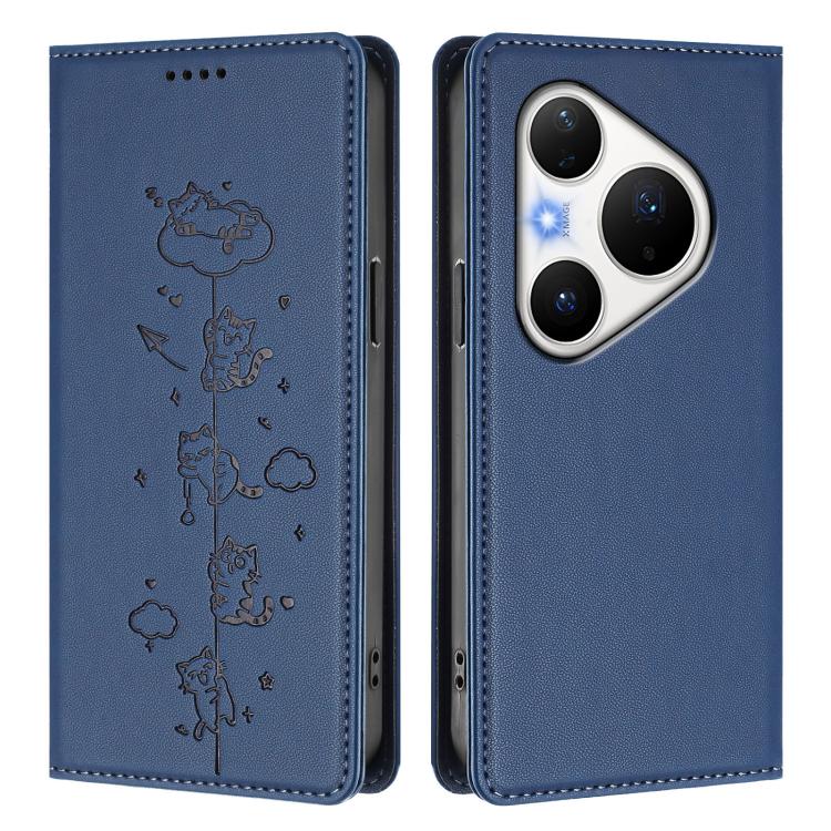 For Huawei Pura 80 Pro / 80 Pro+ Cute Cats Embossed Magnetic RFID Vegan Leather Phone Case