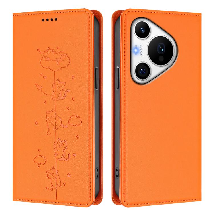 For Huawei Pura 70 Pro / 70 Pro+ Cute Cats Embossed Magnetic RFID Vegan Leather Phone Case