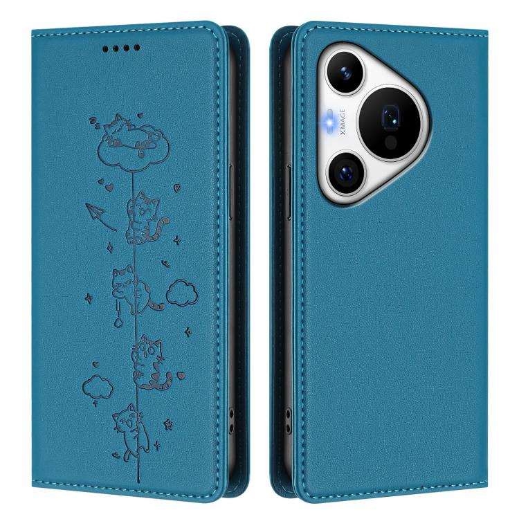 For Huawei Pura 70 Pro / 70 Pro+ Cute Cats Embossed Magnetic RFID Vegan Leather Phone Case