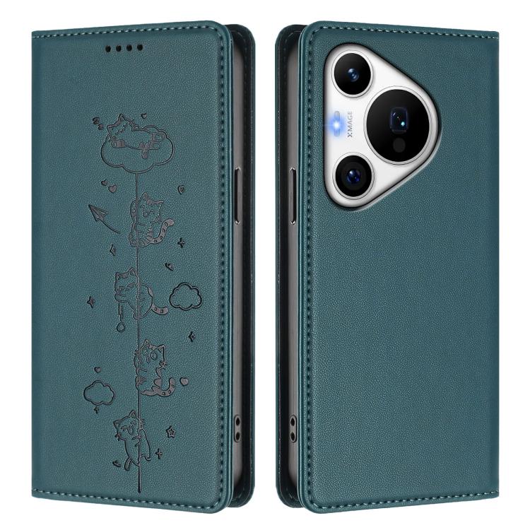 For Huawei Pura 70 Pro / 70 Pro+ Cute Cats Embossed Magnetic RFID Vegan Leather Phone Case