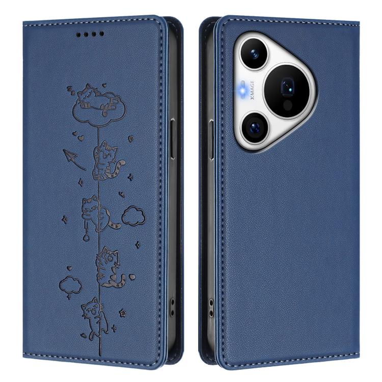 For Huawei Pura 70 Pro / 70 Pro+ Cute Cats Embossed Magnetic RFID Vegan Leather Phone Case