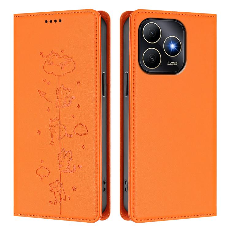 For Huawei Enjoy 80s 4G Cute Cats Embossed Magnetic RFID Vegan Leather Phone Case