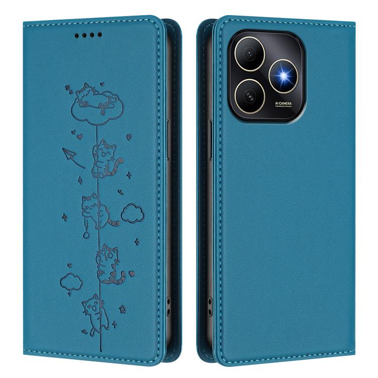 For Huawei Enjoy 80s 4G Cute Cats Embossed Magnetic RFID Vegan Leather Phone Case