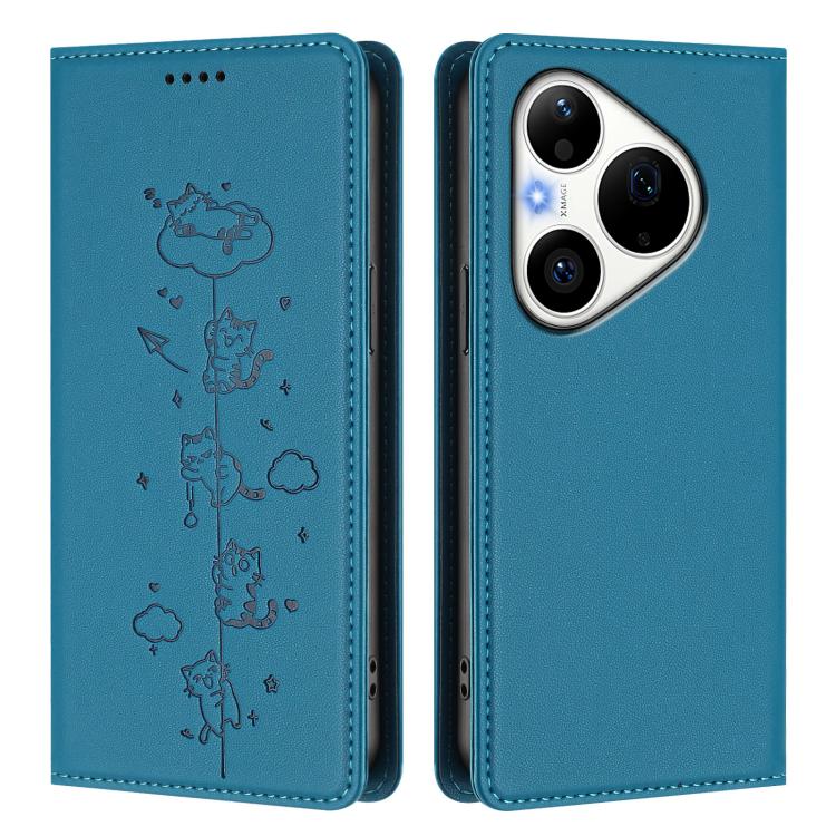 For Huawei Pura 90 Pro 5G Cute Cats Embossed Magnetic RFID Vegan Leather Phone Case