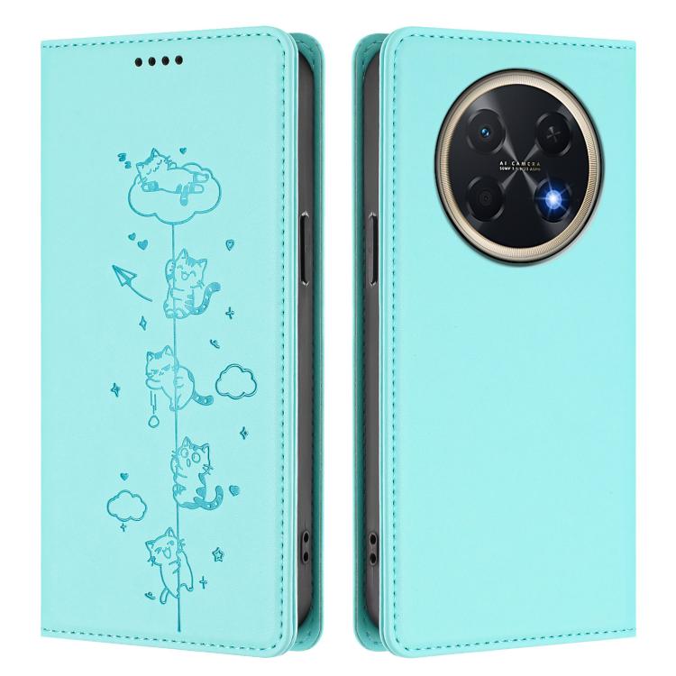 For Huawei Pura 90 Pro Max 5G Cute Cats Embossed Magnetic RFID Vegan Leather Phone Case