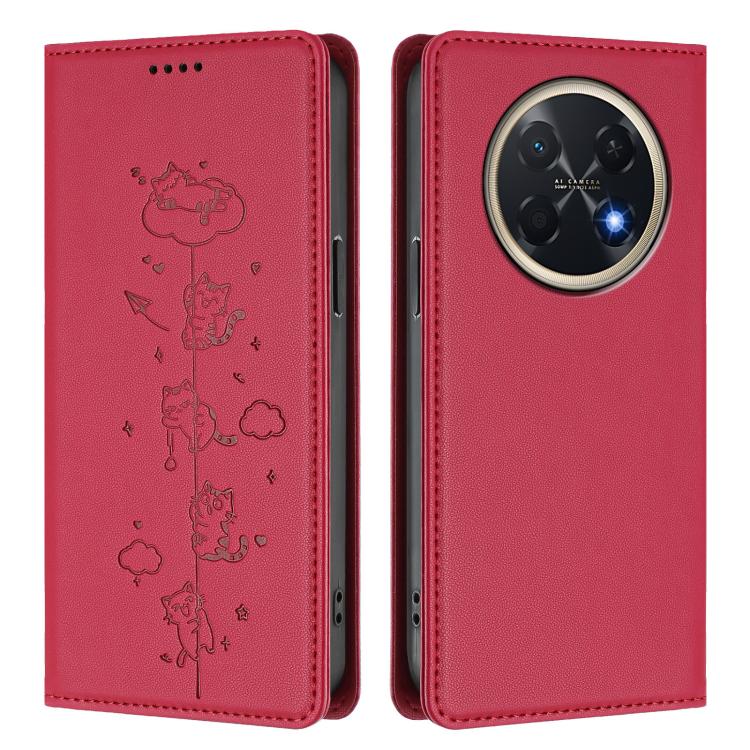 For Huawei Pura 90 Pro Max 5G Cute Cats Embossed Magnetic RFID Vegan Leather Phone Case