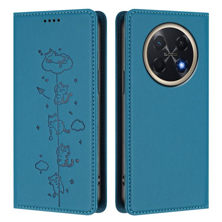 For Huawei Pura 90 Pro Max 5G Cute Cats Embossed Magnetic RFID Vegan Leather Phone Case