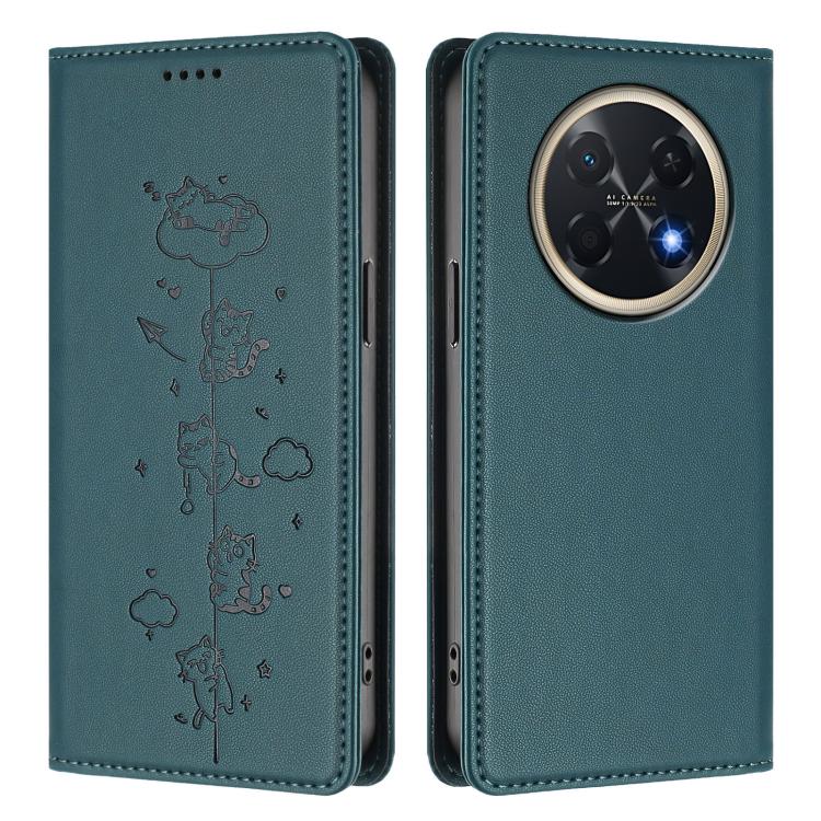 For Huawei Pura 90 Pro Max 5G Cute Cats Embossed Magnetic RFID Vegan Leather Phone Case