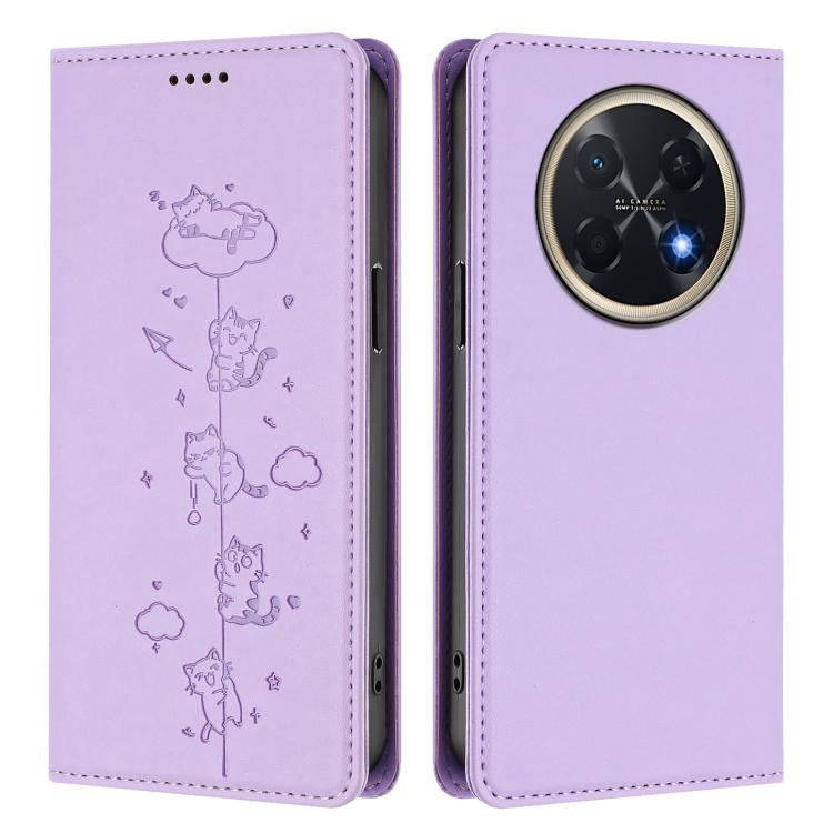 For Huawei Pura 90 Pro Max 5G Cute Cats Embossed Magnetic RFID Vegan Leather Phone Case