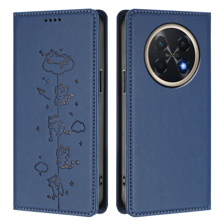 For Huawei Pura 90 Pro Max 5G Cute Cats Embossed Magnetic RFID Vegan Leather Phone Case