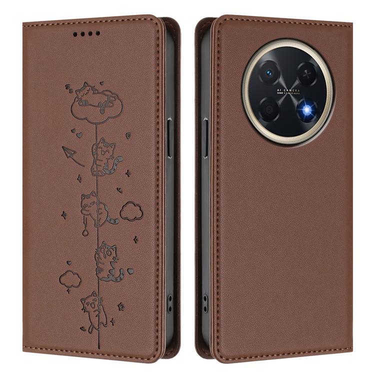 For Huawei Pura 90 Pro Max 5G Cute Cats Embossed Magnetic RFID Vegan Leather Phone Case