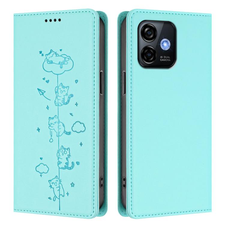 For Ulefone Note 16 Pro Cute Cats Embossed Magnetic RFID Vegan Leather Phone Case