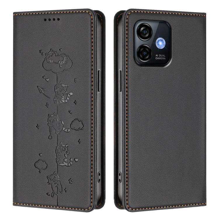 For Ulefone Note 16 Pro Cute Cats Embossed Magnetic RFID Vegan Leather Phone Case