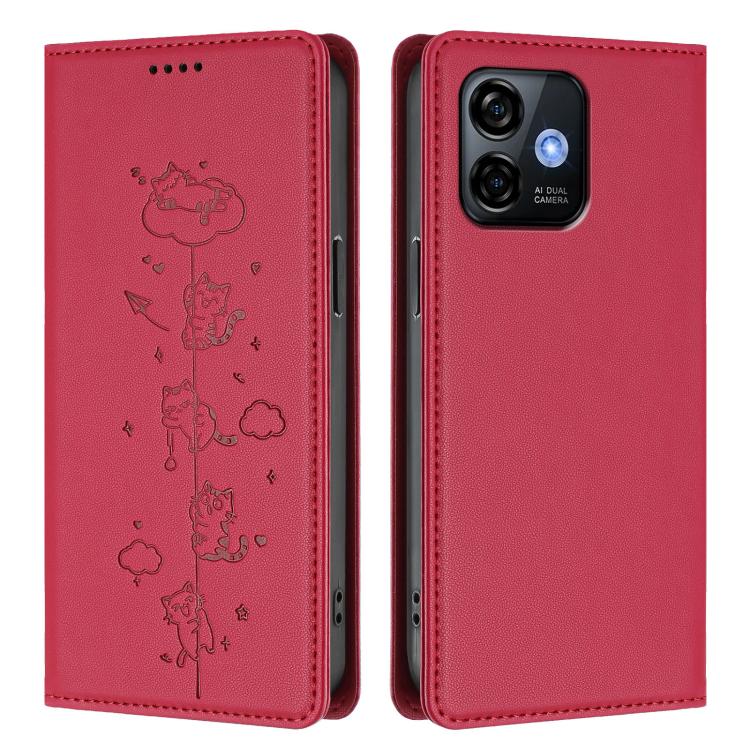 For Ulefone Note 16 Pro Cute Cats Embossed Magnetic RFID Vegan Leather Phone Case