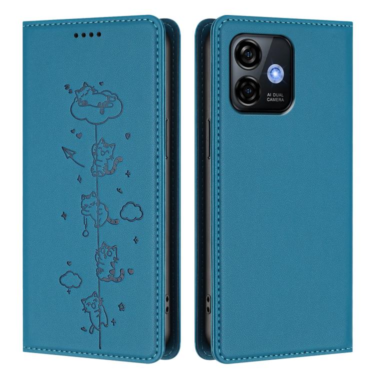 For Ulefone Note 16 Pro Cute Cats Embossed Magnetic RFID Vegan Leather Phone Case