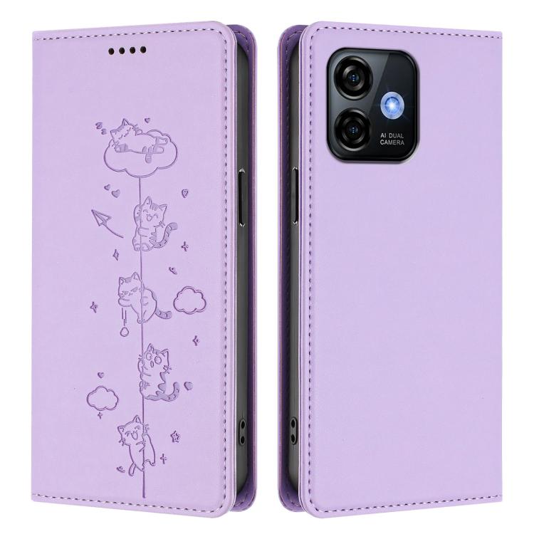 For Ulefone Note 16 Pro Cute Cats Embossed Magnetic RFID Vegan Leather Phone Case