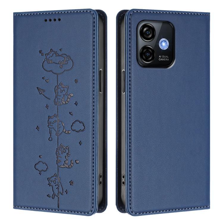 For Ulefone Note 16 Pro Cute Cats Embossed Magnetic RFID Vegan Leather Phone Case