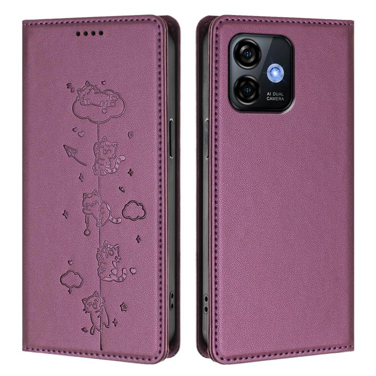 For Ulefone Note 16 Pro Cute Cats Embossed Magnetic RFID Vegan Leather Phone Case