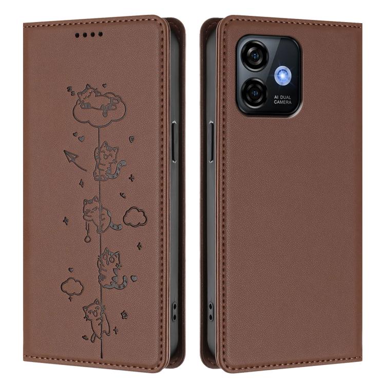 For Ulefone Note 16 Pro Cute Cats Embossed Magnetic RFID Vegan Leather Phone Case