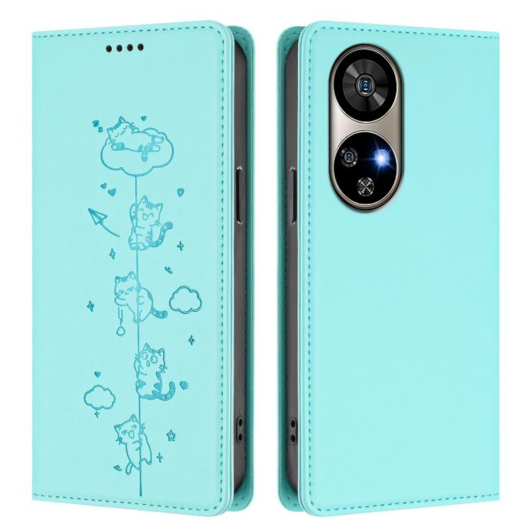 For Ulefone Note 17 Pro Cute Cats Embossed Magnetic RFID Vegan Leather Phone Case