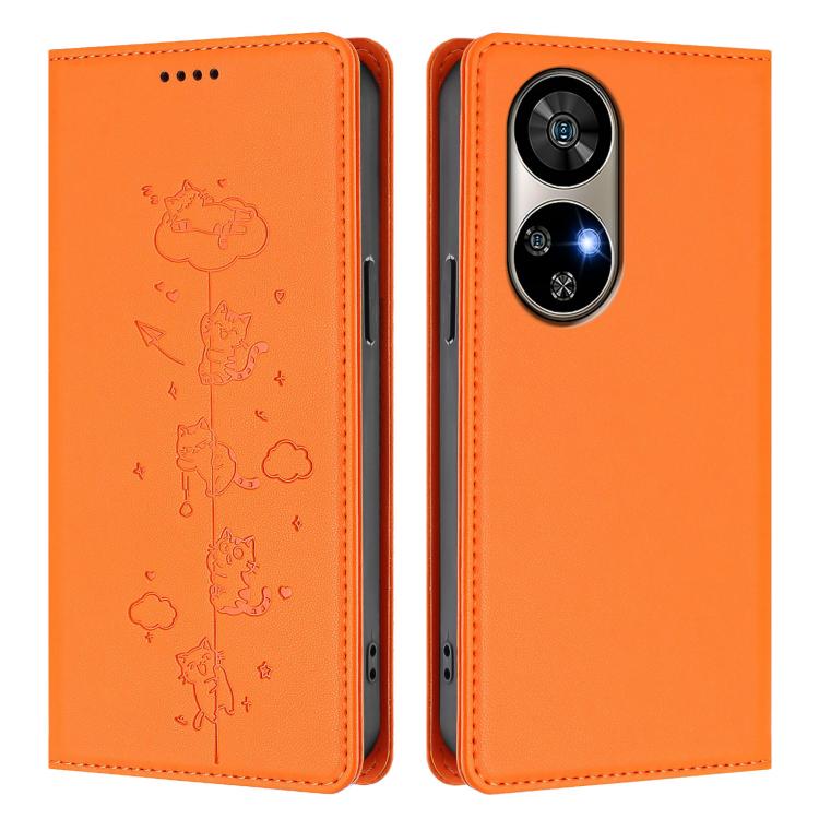 For Ulefone Note 17 Pro Cute Cats Embossed Magnetic RFID Vegan Leather Phone Case