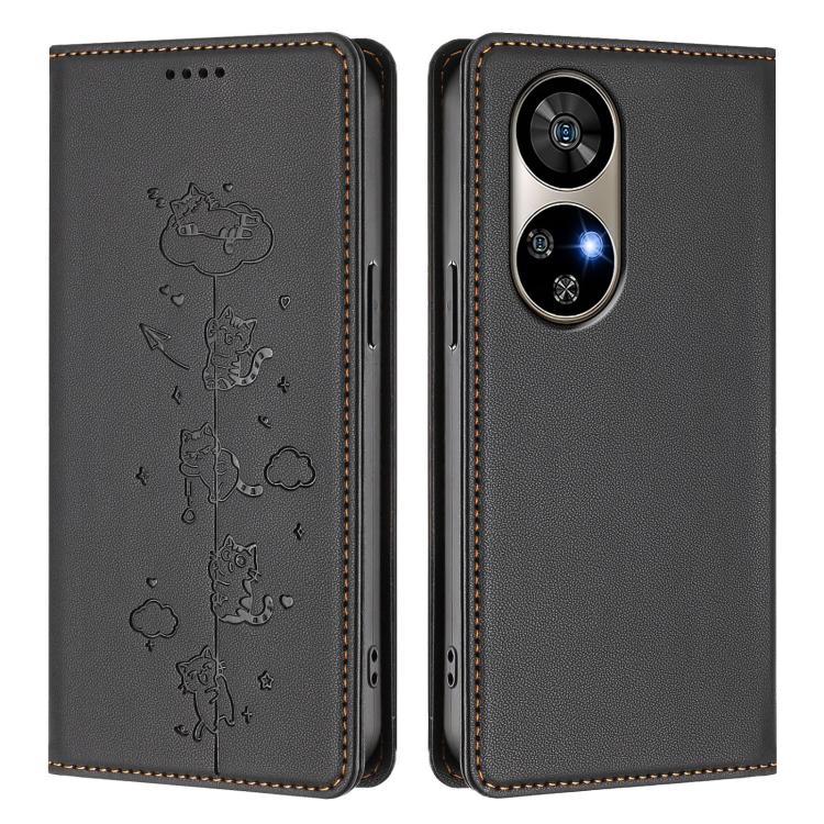 For Ulefone Note 17 Pro Cute Cats Embossed Magnetic RFID Vegan Leather Phone Case