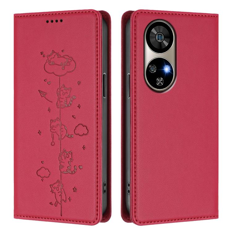 For Ulefone Note 17 Pro Cute Cats Embossed Magnetic RFID Vegan Leather Phone Case
