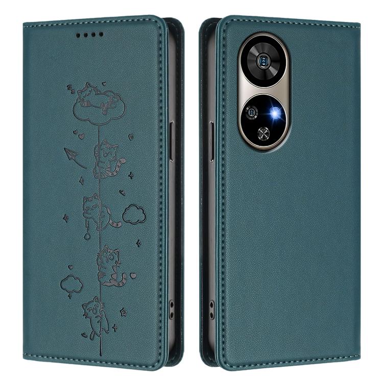 For Ulefone Note 17 Pro Cute Cats Embossed Magnetic RFID Vegan Leather Phone Case