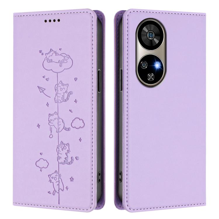 For Ulefone Note 17 Pro Cute Cats Embossed Magnetic RFID Vegan Leather Phone Case