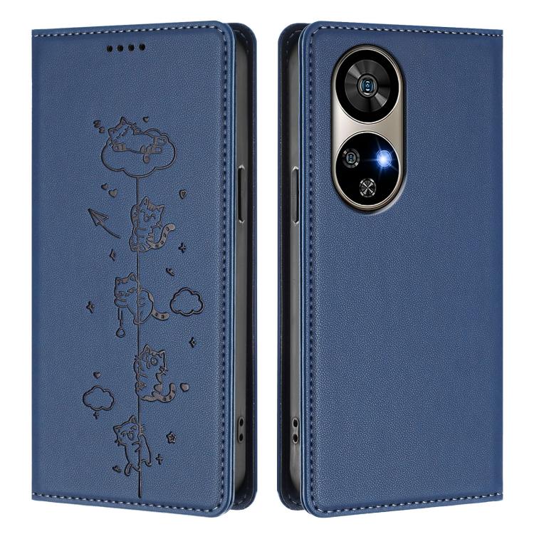 For Ulefone Note 17 Pro Cute Cats Embossed Magnetic RFID Vegan Leather Phone Case