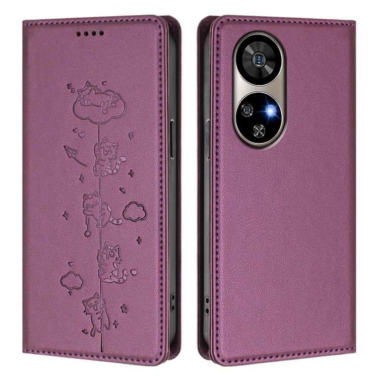 For Ulefone Note 17 Pro Cute Cats Embossed Magnetic RFID Vegan Leather Phone Case