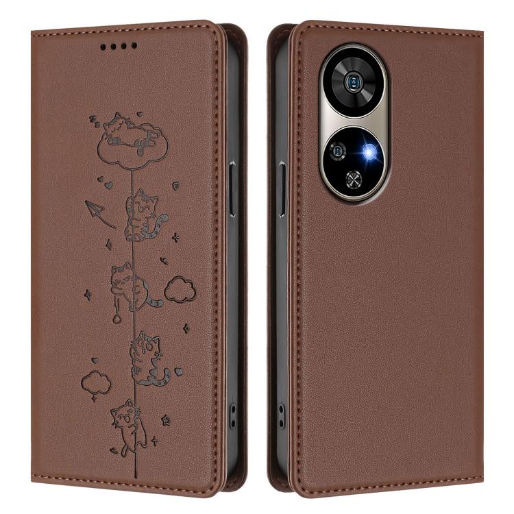 For Ulefone Note 17 Pro Cute Cats Embossed Magnetic RFID Vegan Leather Phone Case