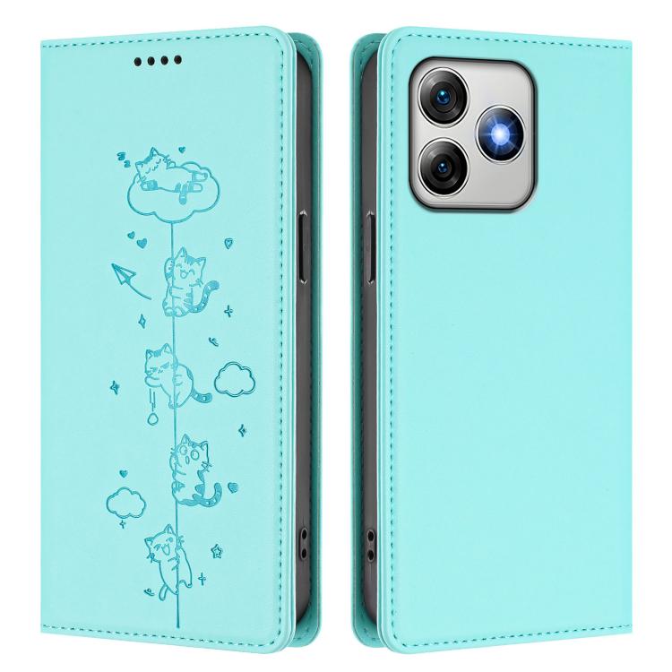 For Ulefone Note 18 Pro / Note 18 Ultra 5G Cute Cats Embossed Magnetic RFID Vegan Leather Phone Case